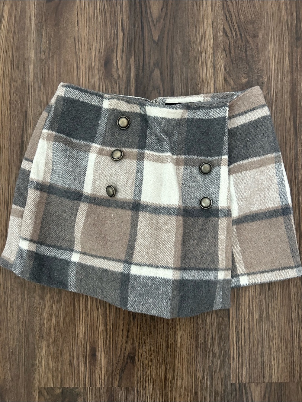 Forever 21 Plaid Asymmetric Mini Skirt in Taupe, Gray, Cream